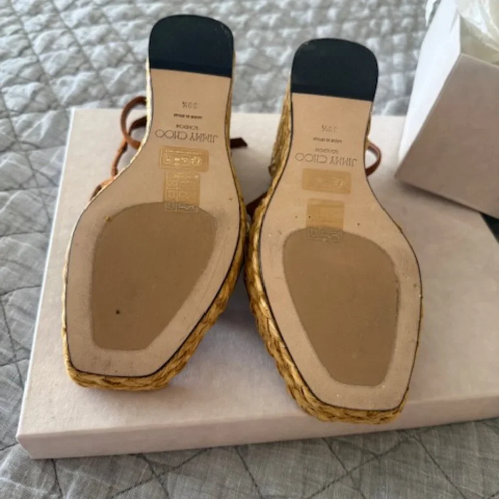 Jimmy Choo Brown Suede Espadrille Wedge Sandals